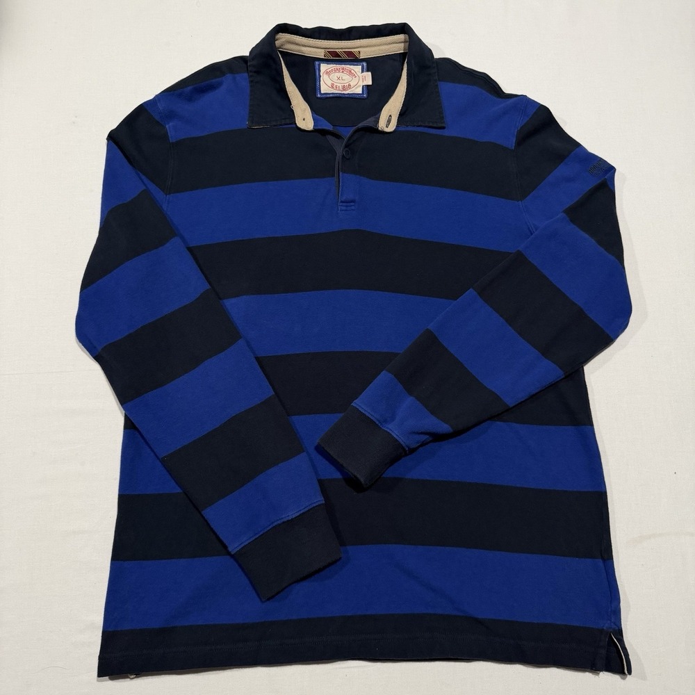 Brooks Brothers Mens XL Striped Rugby Shirt Long Sleeve Blue Navy